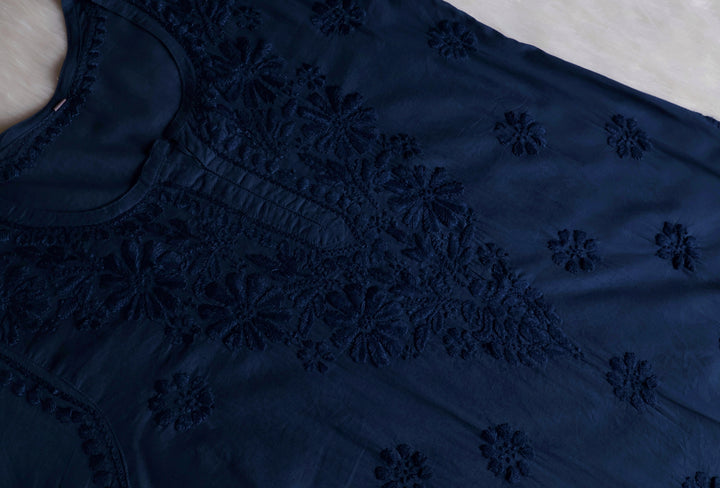 Nazakat Navy Blue Cotton short kurta