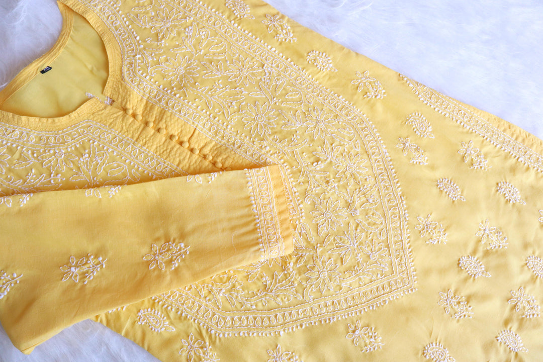 Zahrah Yellow Cotton Mulmul long kurta