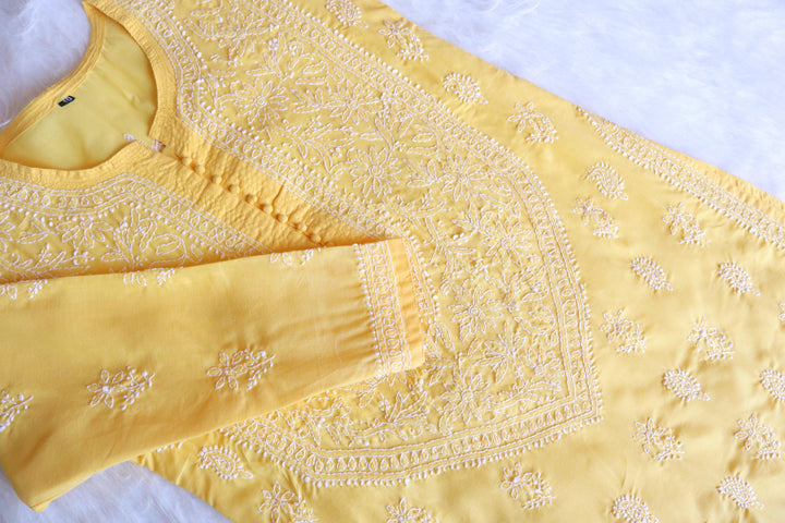 Zahrah Yellow Cotton Mulmul long kurta