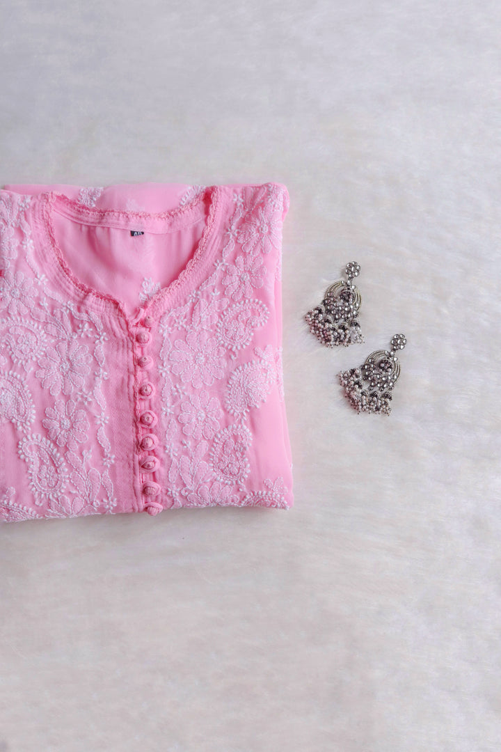 Meera Baby Pink & White Georgette kurta