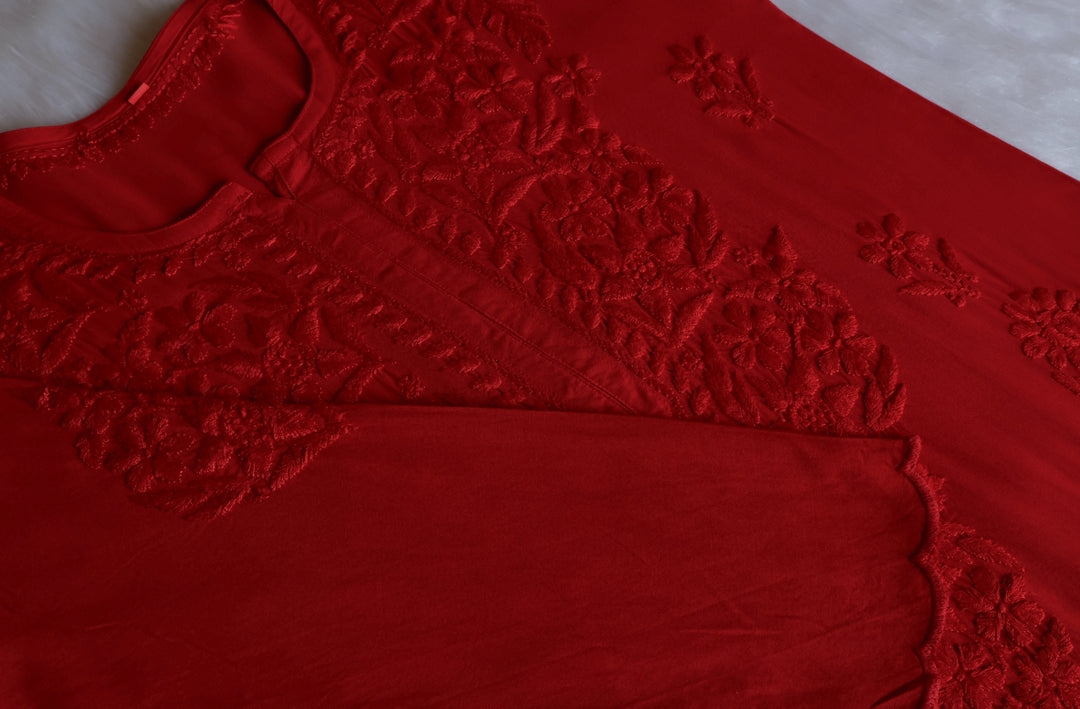 Alishba Red Scalloped Rayon set