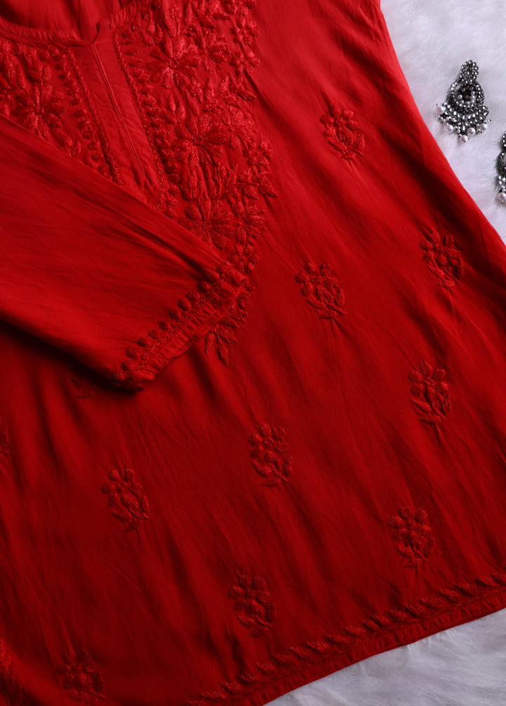 Farhaa Red Short Rayon Kurta