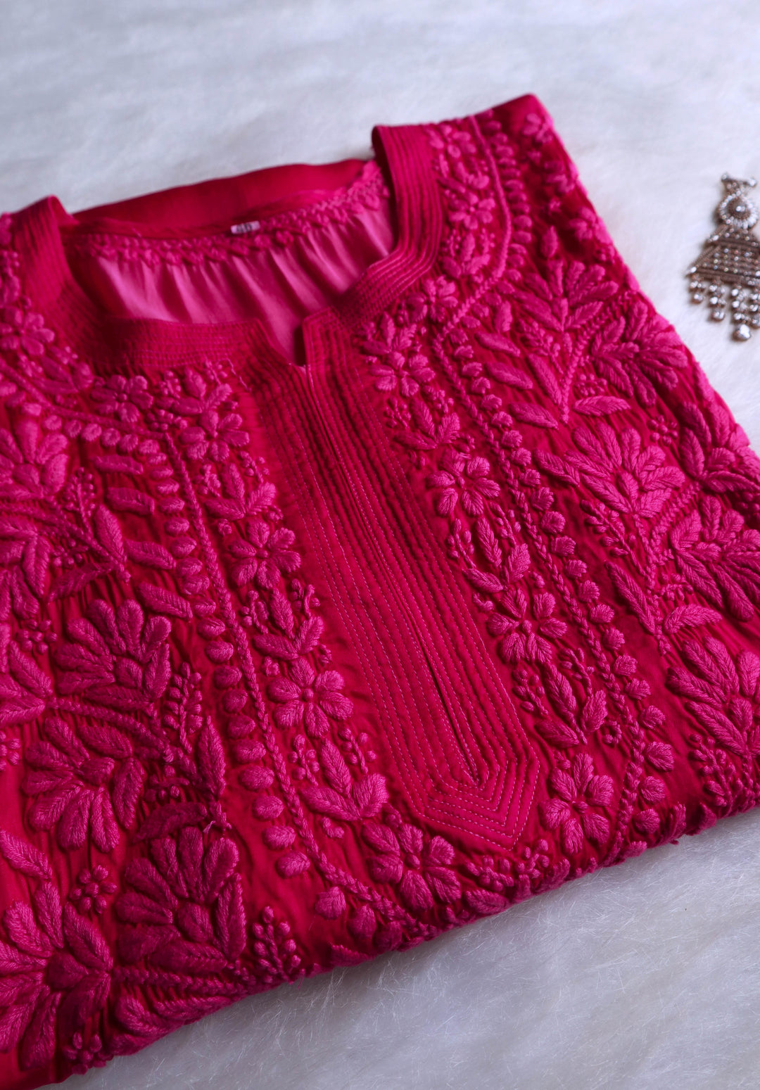 Mehr Deep Pink Long Modal Silk Kurta