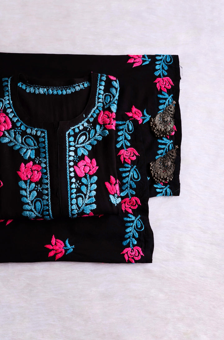 Gulaab Black, Blue & Pink Rayon Kurta Set