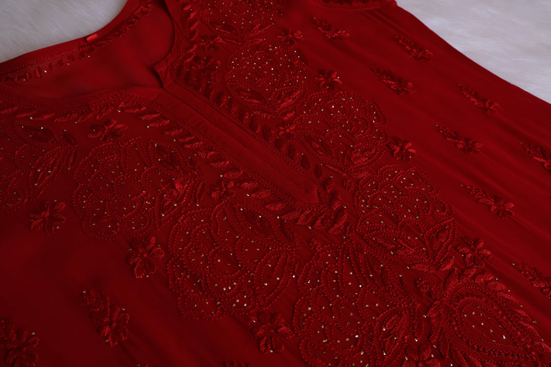 Hanaa Deep Red Viscose Georgette Kurta