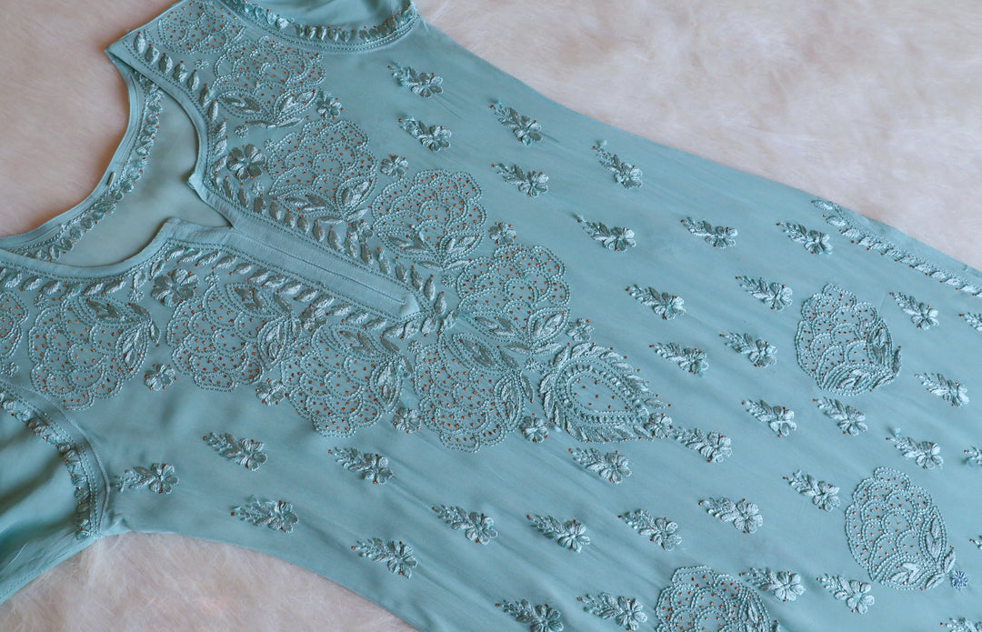 Hanaa Sea Blue Viscose Georgette Kurta