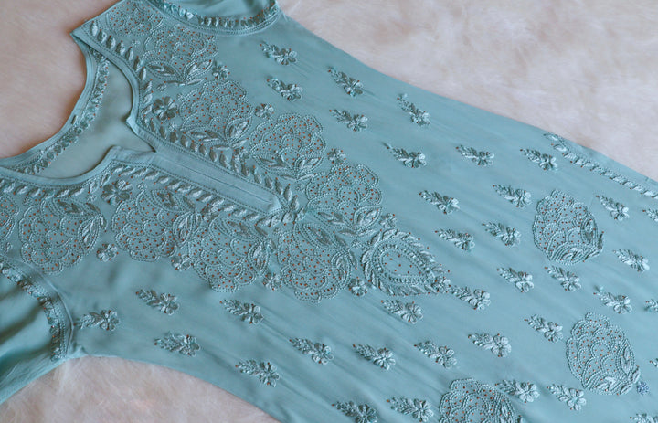 Hanaa Sea Blue Viscose Georgette Kurta