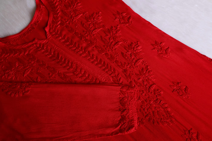 Alfiya Red Long Ombre Rayon Kurta