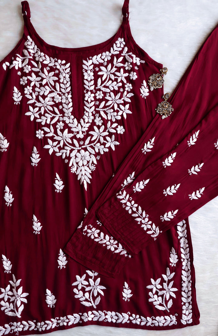 Mirha Maroon Sleeveless Modal Kurta Set