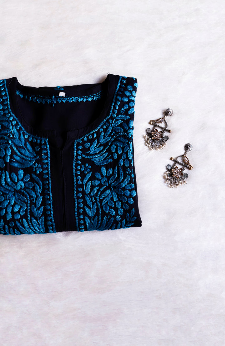 Noora Black & Blue Long Rayon kurta