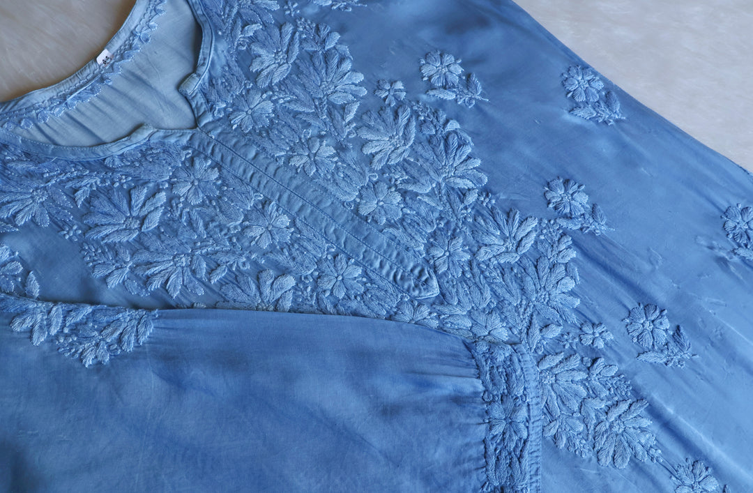 Zaryaab Ice Blue Long Modal Silk Kurta