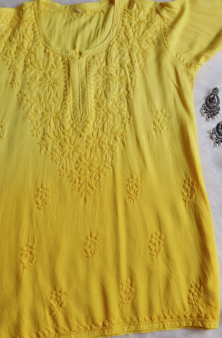 Farhaa Yellow Ombre Short Rayon Kurta