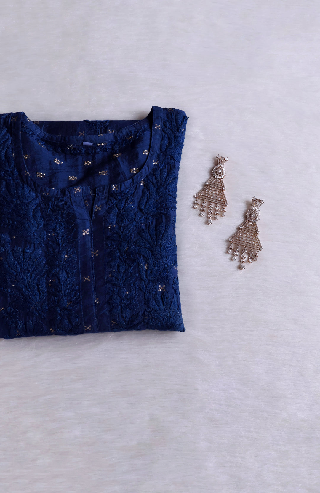 Nazakat Royal Blue Premium Long Chanderi Kurta