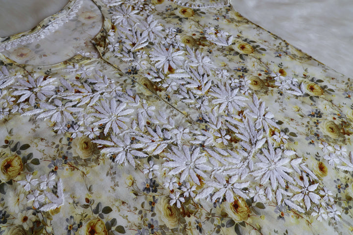 Gulbahaar Olive Green Floral Long Rayon kurta