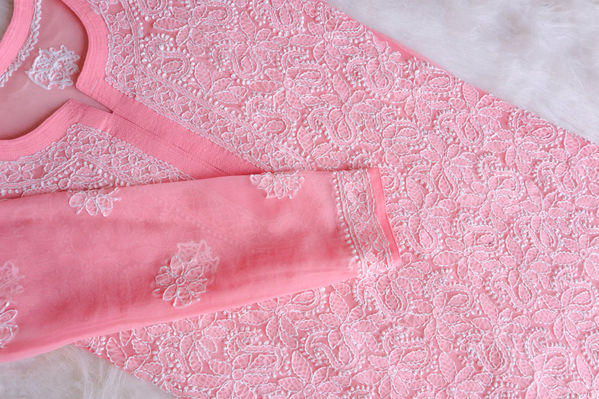 Mehr Rose Peach & White Long Georgette kurta