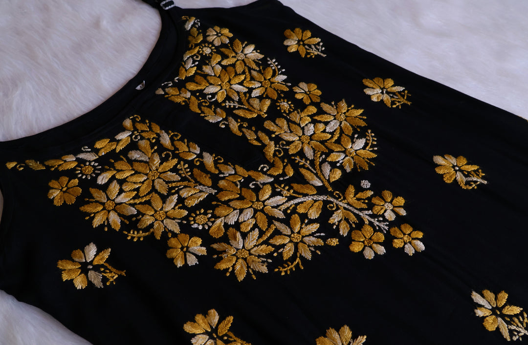 Sanam Black & Yellow Noodle Strap 3 Piece Kurta set - Noor Chikankari