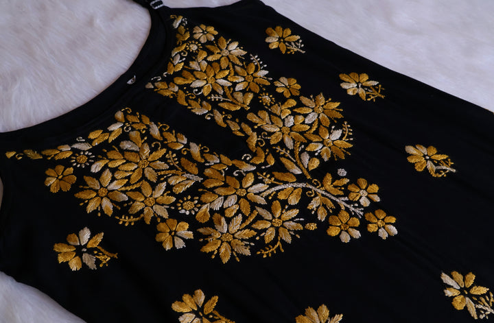 Sanam Black & Yellow Noodle Strap 3 Piece Kurta set - Noor Chikankari