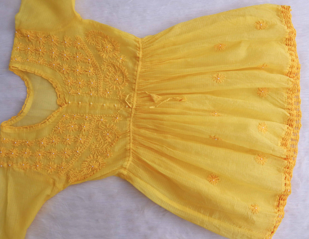 Daania Yellow Kota Pearl short Frock