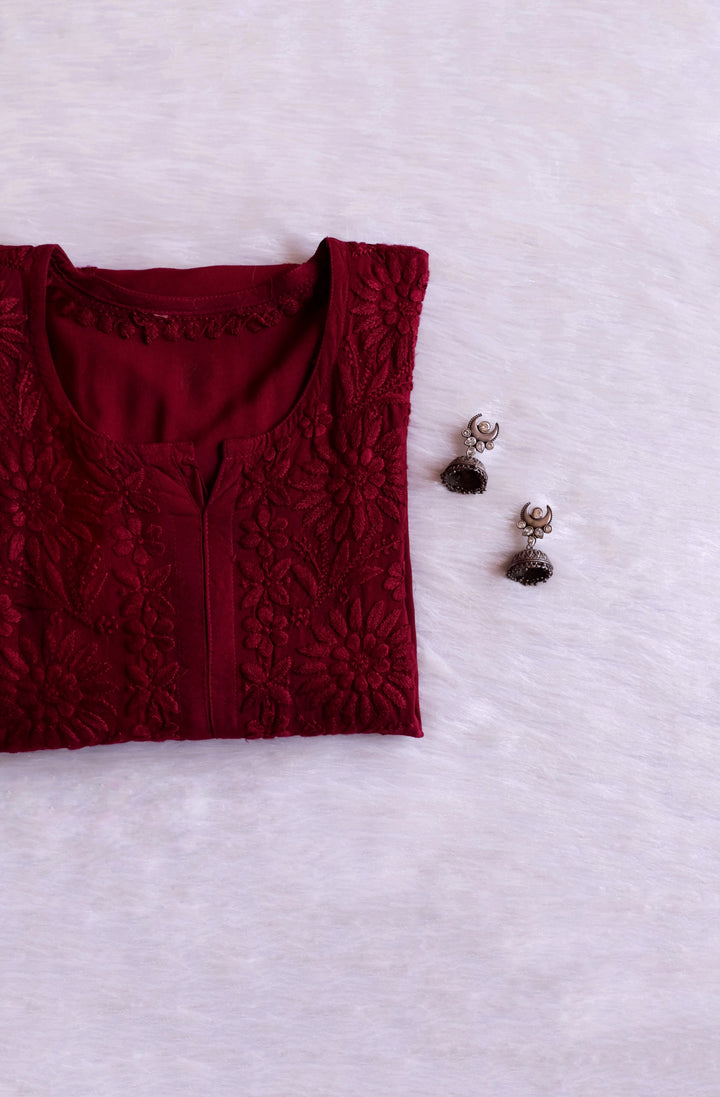 Mahnoor Maroon Long Rayon Kurta