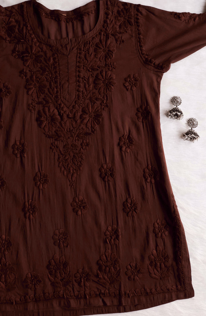 Nazakat Chocolate Brown Cotton short kurta