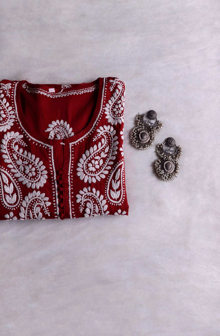Maroon & White Cotton Kurta