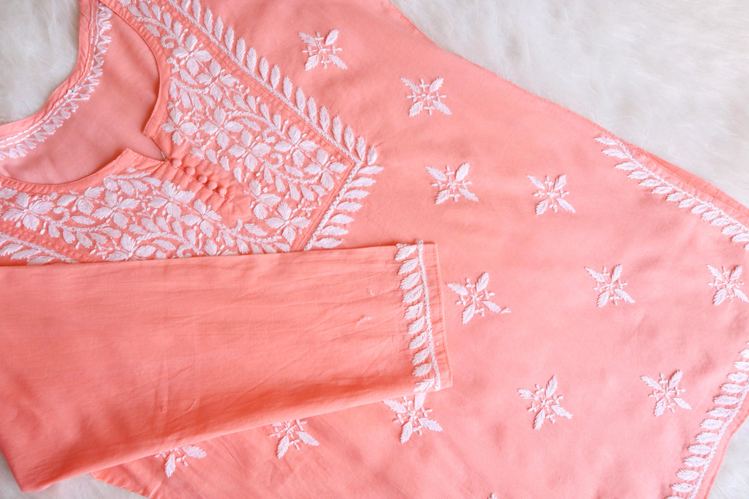 Inayah Peach Short Mulmul kurta