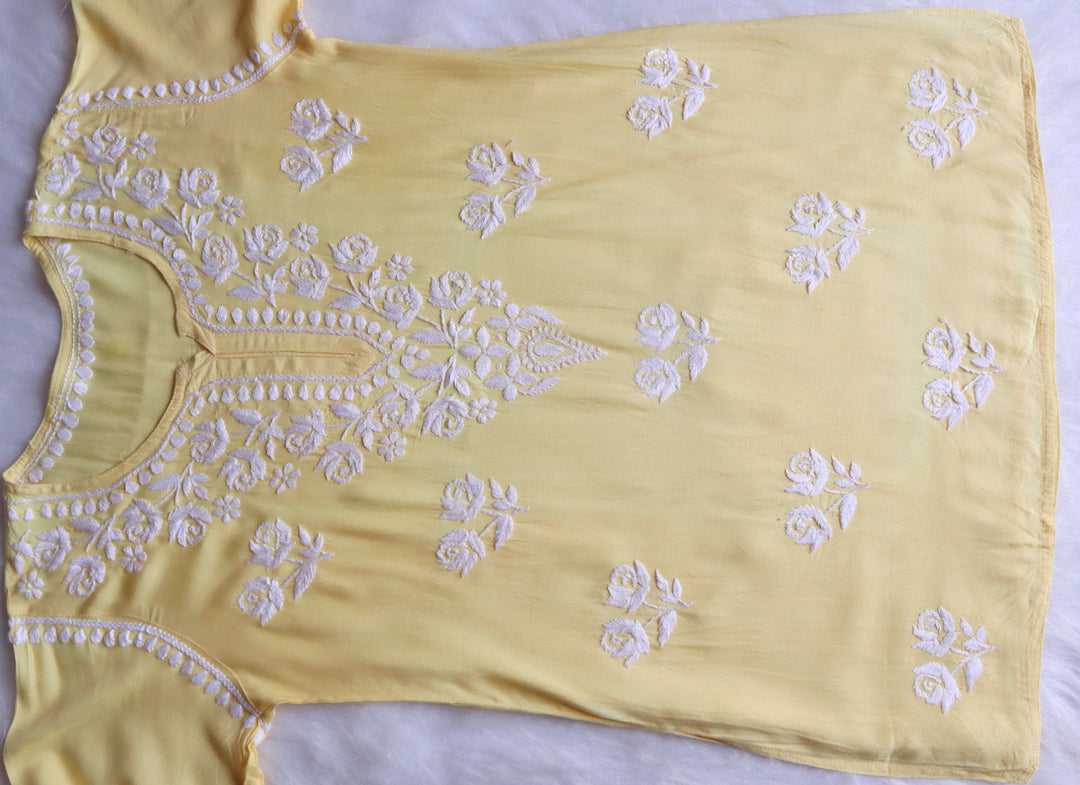 Gul Pastel Yellow & White Short Rayon Kurta