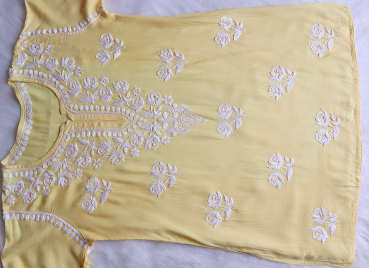 Gul Pastel Yellow & White Short Rayon Kurta