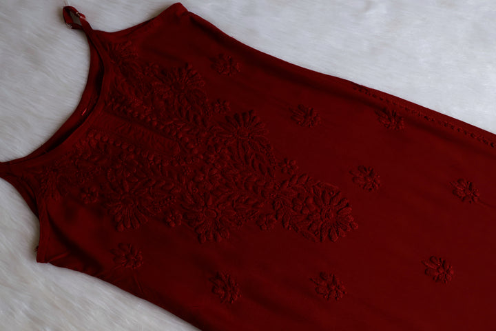 Hala Maroon Sleeveless Long Rayon Kurta