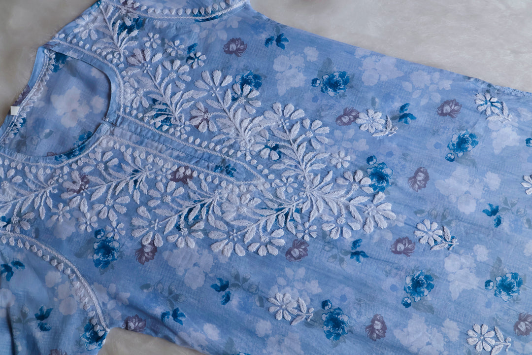 Maira Ice Blue Mulmul Long Kurta
