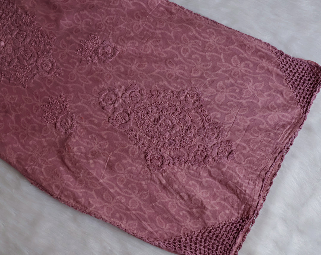 Dusty Mauve Long Jacquard Lace Cotton kurta