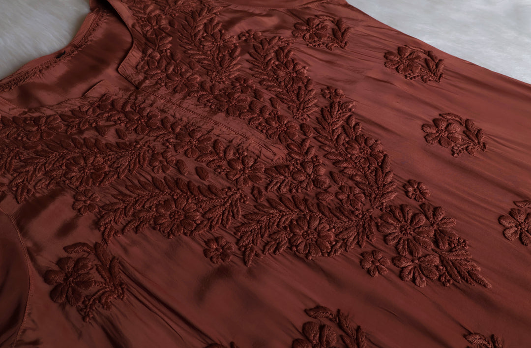 Mehr Caramel Brown Crepe Silk Kurta