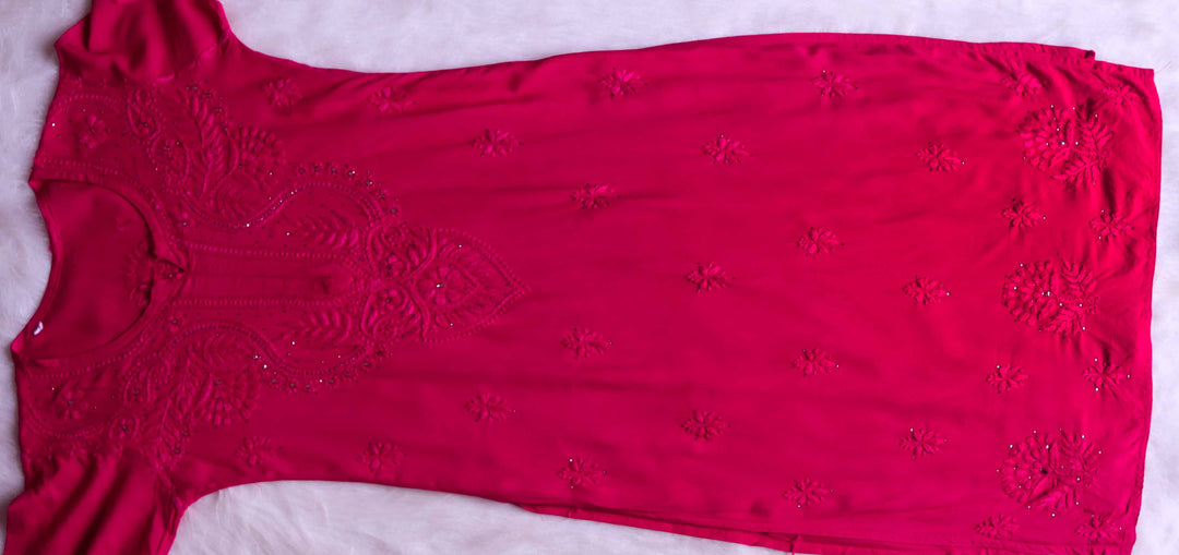 Naida Deep Pink Rayon mukaish Long Kurta