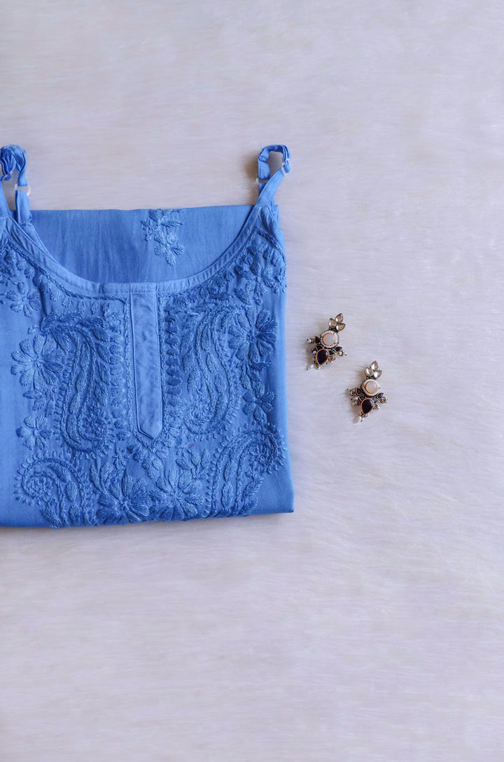 Hala Ice Blue Sleeveless Long Rayon Kurta