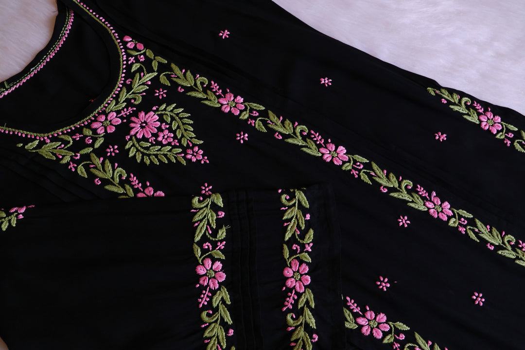 Firdaus Black & Baby Pink Modal Kurta Set