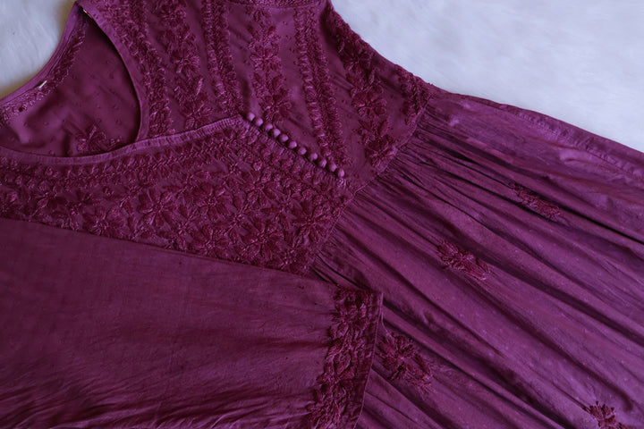 Nazakat Deep Purple Pure Cotton Angarakha Dress