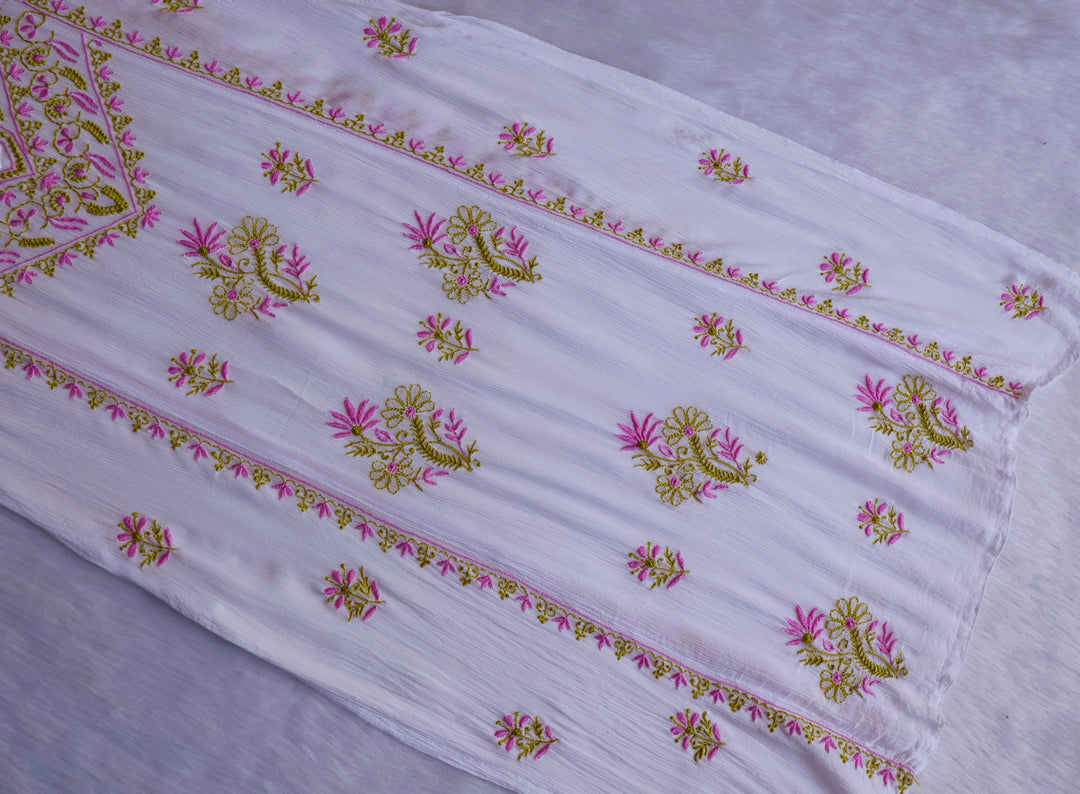 Hoorain White, Lavender & Green Pure Chiffon Kurta