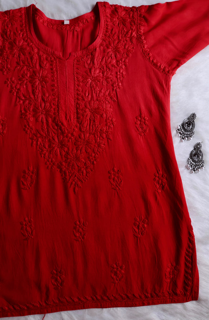 Farhaa Red Short Rayon Kurta