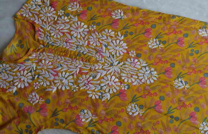 Sajal Yellow Floral Long MulMul kurta