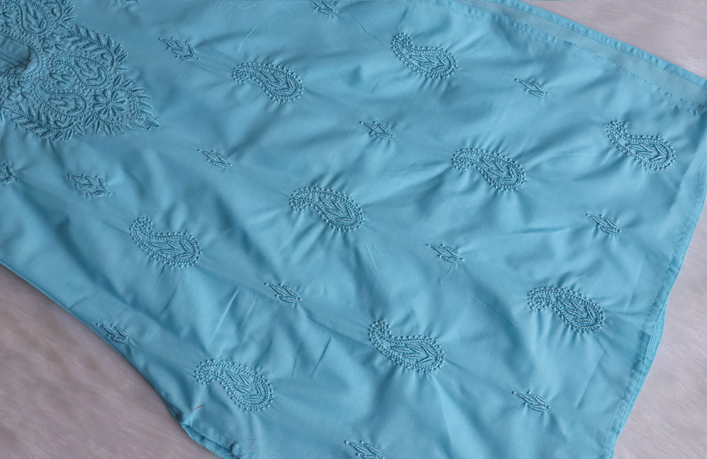 Zahra Sky Blue Cotton Kurta - Noor Chikankari