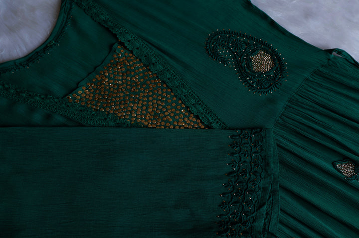 Anabiya Deep Green Pure Chiffon Dress