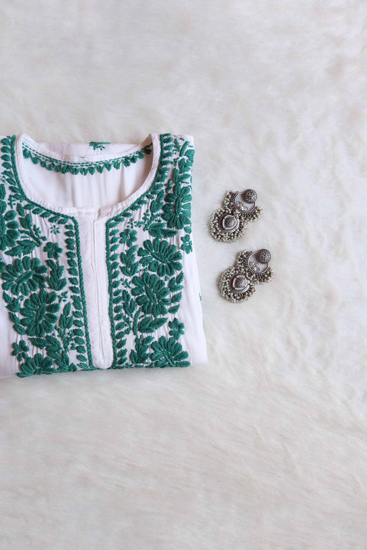 Aayat White & Teal Long Rayon kurta