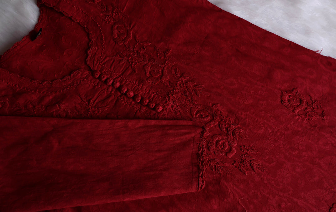 Maroon Long Jacquard Cotton kurta
