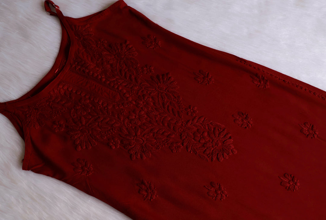 Hala Maroon Sleeveless Long Rayon Kurta