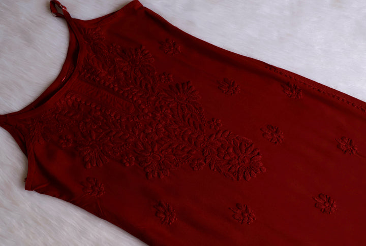 Hala Maroon Sleeveless Long Rayon Kurta