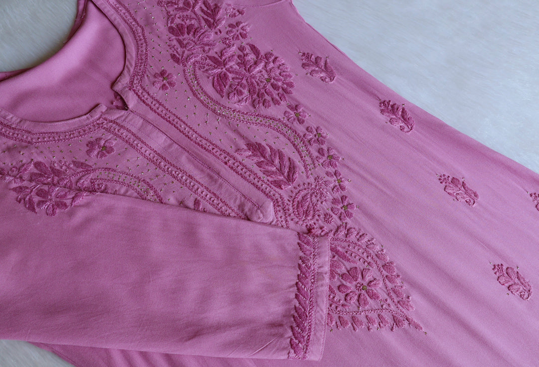 Naida Mauve Rayon mukaish Long Kurta