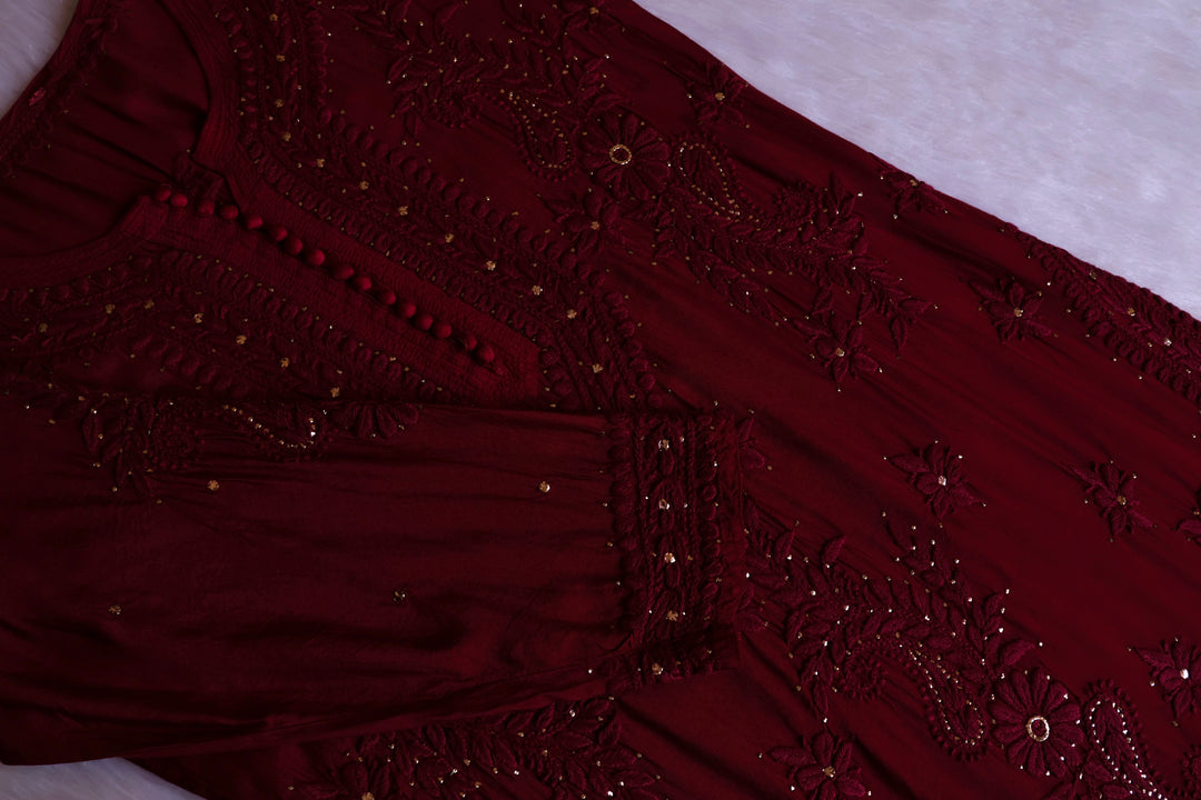 Iqra Maroon Pure Muslin Kurta
