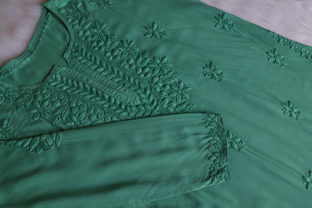 Sarah Sage Green Modal short top - Noor Chikankari