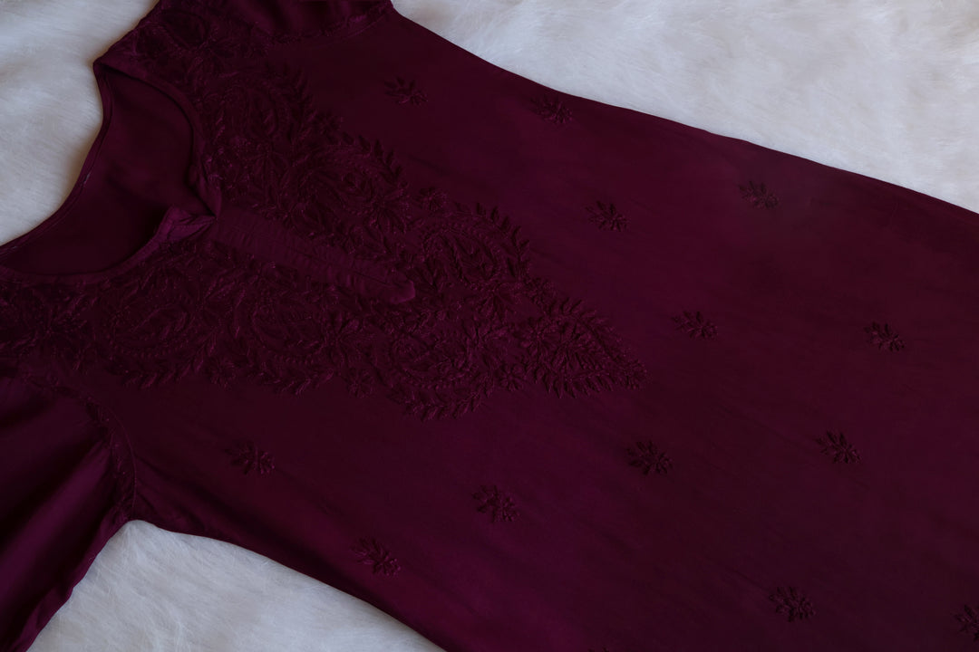 Laila Deep Purple Rayon 3 Piece Set - Noor Chikankari