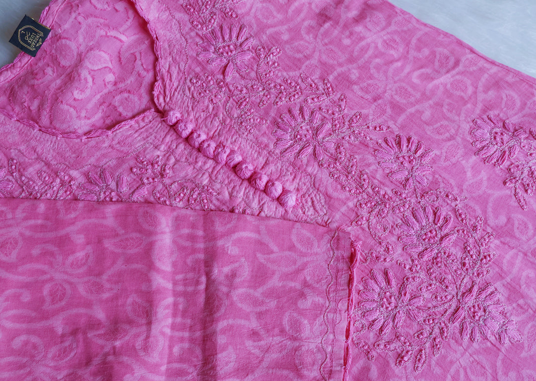 Pink Long Cotton Jacquard kurta